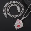 Цепочки DZ Poker Card Подвеска 3 шт. 13 мм Стразы Майами Кубинская цепочка Хип-хоп Iced Out Bling Ожерелья Модные украшения для мужчин