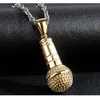 Anhänger Halsketten Hip Hop Silber Farbe Edelstahl Out Bling Musik Stereoskopische Mikrofon Anhänger Halskette für Männer Schmuck