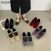 Spring Dress SUOJIALUN Women Flat Square Toe Shallow Buckle Ladies Elegant Sole Ballte Casual Loafers Shoes