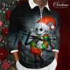 Men's Polos Santa Claus Snowman Casual Men's 3D Print Zip Polo Golf Streetwear Christmas Polyester Long Sleeve Zip Polo Shirts Fall Winter 231207