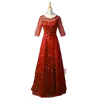 花嫁のドレスのネイビーブルーの母、赤、黒いイブニングパーティードレススクープハーフスリーブの床の長さ