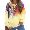 Kvinnors hoodies Kvinnor Löst fit Sweatshirt Rund hals Boho blommuttryck med O 3 -knappar för hösten/hösten