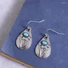 Kolczyki Dangle Vintage Blue Stone Bohemian Amethyst Srebrny kolor metalowy waterdrop rzeźb liści hak dla kobiet biżuteria