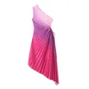 Casual Dresses TRAFZA Female Pleated Tie Dye Diagonal Collar Maxi Woman Hollow Out Backless Sleeveless Lady Evening Vestidos Mujer