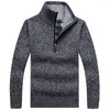 Men's Sweaters Autumn Winter Men Thick Warm Knitted Pullover Long Sleeve Turtleneck Half Zip Fleece Jumper Male Clothing