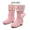 2024 New Spell Color Splicing Premium Microfiber Leather Boots Girls' Shoes Thick Heel Soft Sole Non-slip Fashionable Boots Warm Children's Mid Length Boots
