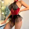 Body porno Sexy pour femmes, sous-vêtements, col licou, jupe en dentelle, entrejambe ouvert, collants sexuels, Lingerie érotique, Costumes Porno