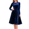 Casual Dresses Christmas Velvet Dress Long Sleeve Red Golden With Belt Evening Party for Women Underlay Ropa de Mujer