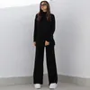 Women's Two Piece Pants Set Women Knit Wide Leg Vintage Boho Autumn Winter Turtleneck Sweater Loose Work Streetwear Y2K Outfits 231206