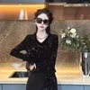 Women's T Shirts Top Shirt Retro Floral Patchwork Long Sleeve Blouse Autumn Winter Fashion Diagonal Buckle Versatile Slim Ins