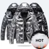 Erkek Ceketleri Parlak Deri Kış Ceketi Sıradan Parka Dış Giyim Su Geçirmez Kilpisi Dolgu Sıcak Stand Kaput Güz Giyim Paltosu 231207