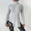 Pulls pour femmes automne et hiver fente chemise à fond ajustée avec rayures style de longueur moyenne pull chaud à manches longues pull