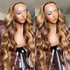 Perruque Lace Front Wig naturelle Body Wave colorée Full HD 360, cheveux humains, à reflets, 13x4, blond miel, pour femmes