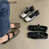 Płytka kwadratowa sukienka Autumn Suojiallun Women Fashion Toe Slip na damskich mokasyna buty płaski pięt