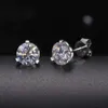 Unique 3 Prong Low Angle Setting Vvs Moissanite Diamond Stud Earrings Nonallergic 925 Sterling Silver Ear Rings for Men Women