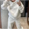 Kadın Hoodies Bahar Sonbahar Lady Hoodie ve Swearpant İki Parça Set Set Düz Renk Sıradan Y2K Sweatshirt Pant Kore Kış Giysileri