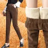 Women's Pants s thick warm teddy fur velvet cargo pants korean women bottoms plus size corduroy elastic waist pencil casual 231206