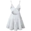 短い女性セクシーなレースディープvネックミニサンバックレスドレスノースリーブ夏の夜の白いビーチパーティーの服