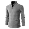 Свитер-поло, мужские повседневные облегающие пуловеры, свитера с длинным рукавом из трикотажной ткани на молнии, воротник-стойка 908