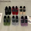 Spring Dress SUOJIALUN Women Flat Square Toe Shallow Buckle Ladies Elegant Sole Ballte Casual Loafers Shoes