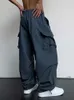 Pantalons pour hommes coupe ample Cargo pour hommes solide Streetwear outillage pantalon taille moyenne cordon faisceau pieds longs Z5074713 231206