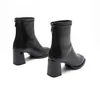Bottines noires pour femmes, chaussures courtes avec fermeture éclair au dos, chaussures élégantes à talons hauts carrés, chaussures d'hiver pour femmes