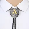 ネクタイカフリンクヴィンテージゴールドレターabcdefgz u shape bolo tie for manインディアンカウボーイウエスタンカウガールレザーロープ亜鉛合金ネクタイ231206