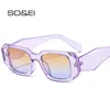 Lunettes de soleil mode petit rectangle femmes rétro marque concepteur jambes larges lunettes nuances UV400 hommes carré violet lunettes de soleil