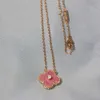 Collier porte-bonheur en pierre de Rose naturelle, Version trèfle, herbe à quatre feuilles, serrure plaquée, chaîne en os, collier en diamant van