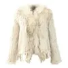 Women's Fur Faux Fur Natural Knitted Rabbit Fur Vest With raccoon Fur Collar long sleeve fur coat with tassel customized fur overcoat large size 231206