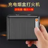 Portable Zinc Alloy Ultra-thin Split Cigarette Case Tungsten Electronic Lighter 20 Pieces Men's Storage Box Business