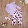 Conjuntos de roupas Focusnorm nascidos bebês meninas roupas 3 pcs babados malha manga longa macacão floral calças headband 0-18m