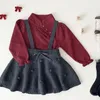 Vêtements de danse Style coréen automne hiver 1-5 ans enfants jupe à tricoter bébé filles couleur unie tricot rétro jupe à bretelles vêtements pour enfants 231207