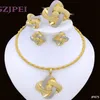 Set di gioielli da sposa Dubai Set da donna color oro Set di qualità placcato 18 carati Collana bicolore Orecchini Bracciale Anello 231207