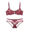 Bras Sets Sexy Embroidered And Panty Set Big Breasts Small Steel Rings Girls No Sponges Thin Bralette Women's Underwear