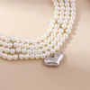 Big Imitation Pearl Bead Choker Necklace for Women Vintage Heart Necklace Wedding Party Jewelry Collar