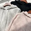 Swetry damskie z kapturem w kropkowanej przędze kropkowanej Pure Cashmere upuszczone rękawy na ramię podstawowe dzianiny