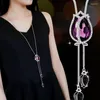 Pendant Necklaces LWMMD Unique Artificial Delicated Crystal Tulip Sweater Chain Silver Color Tassel Necklace For Women