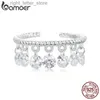 Solitaire Ring Bamoer 925 STERLING Gümüş Püskül Zirkon Açılış Halkası Romantik Klasik Yüzükler Kadınlar için Güzel Takı Partisi Moda Hediyesi Doğum Günü YQ231207