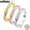 Solitaire Ring WOSTU 925 Sterling Sliver Wedding Rings 14K Gold Plated Cubic Zirconia Twisted Rope Eternity Band Ring for Women Size 6 7 8 R248 YQ231207