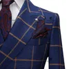 Costumes pour hommes Blazers Bosdan Gulden Plaid en laine pour hommes à double boutonnage bleu 2 pièces ensemble blazer pantalon fête de mariage réunion bureau 231207