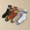 Chaussettes pour hommes hiver chaud Terry bas absorption de la sueur décontracté simple rayé solide équipage chaussette femmes doux sport de plein air course bonneterie