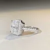 925 Sterling Silver Jewelry 2CT Emerald Cut Classic Wedfit Cutdown Engagement Ring Paved Halfway Def Moissanite