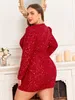 2024 Women Fashion Dress Runway Dresses Christmas oversized evening dress manufacturer supply V-neck bubble sleeve starry sky sequin dress