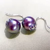 Studörhängen D317 Fina smycken 10-11mm Pure 18k Gold Natural Fresh Water Purple Pearls for Women Pearl
