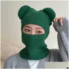 Cycling Caps Masks Funny Clava Winter Cute Bear Ears Knitted Hat Women Warm Fl Face Er Ski Mask Men Outdoor Sport Windproof Beanies Dr Dhlcz