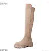 Boots GIGIFOX Platform Over The Knee For Women Round Toe Chunky Heel Thigh High Fall Winter Brown Retro Shoes Flock