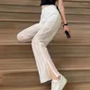 Damesbroek Gestreepte broek voor dames Rechte pijpen Transparant breed met splitten Wit Womens Mesh Koreaanse mode One Size Jaren '90 Kleding