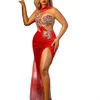 Red Plus Size Mermaid Prom Dresses Sexy Crystal Beading Tailor Made Evening Gowns High Thigh Split Robe De Mariee Junior Bridesmaid