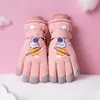 Children's ski gloves with plush and thick insulation, non slip gloves, cartoon waterproof and cold resistant for boys and girls